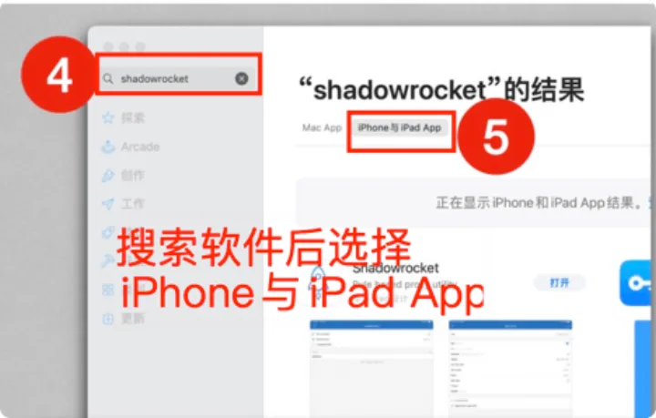 App Store 搜索 Shadowrocket 后切换到 iPhone 与 iPad App 标签