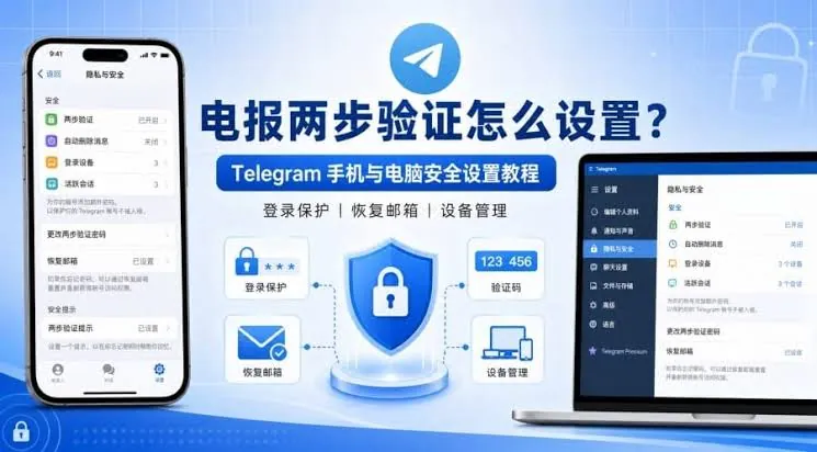 Telegram 隐私与安全设置中的两步验证设置界面