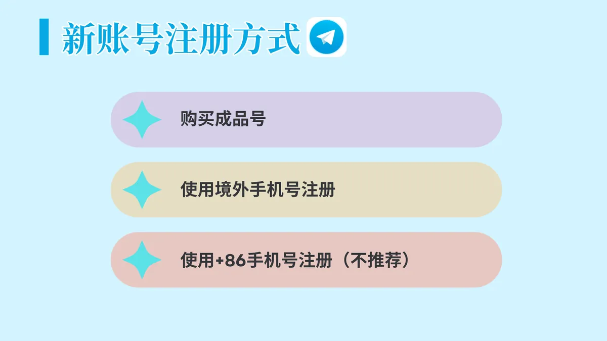 Telegram 新账号的三种获取方式：购买成品号、使用境外手机号注册、使用 +86 手机号注册